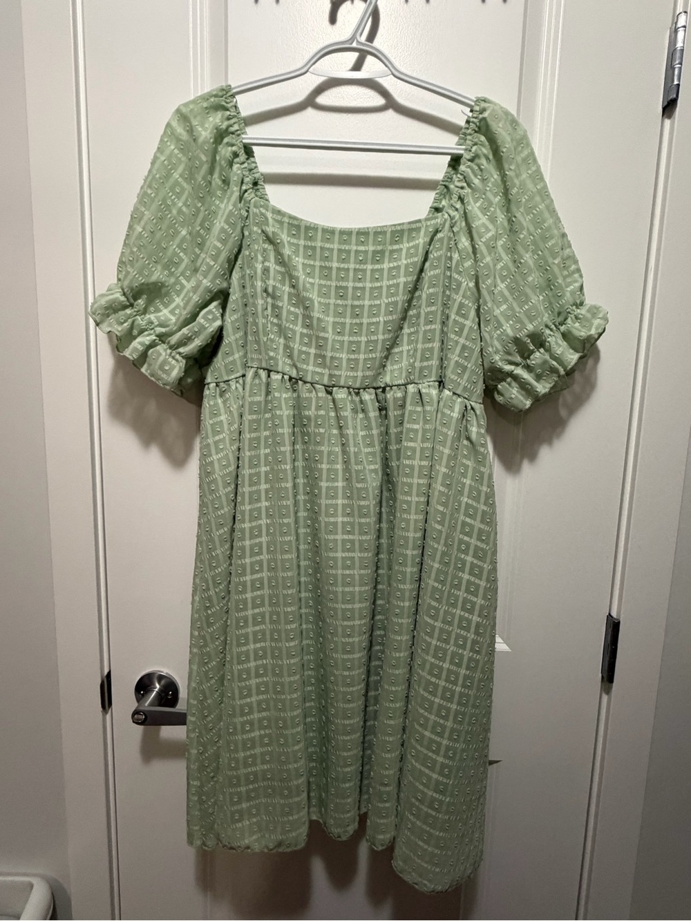 SHEIN Light Sage Green Square Neck Puff Sleeve Midi Dress